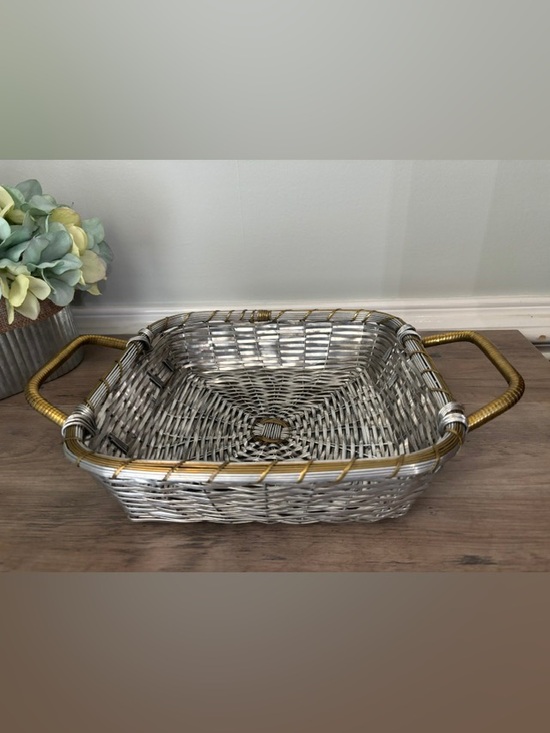 Other - Woven Aluminum & Brass Bake & Serve Tray or Basket 1990’s ~ Vintage